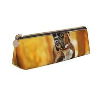 KemEng Boxer Dogs Autumn Pets Brown Boxer Dogs, Pencil Pouch Triangle Pen Case Portable Leather Pencil Bag with Zipper Cosmetic Pouch Bag