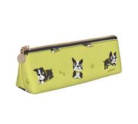 KemEng Cartoon Boston Terrier Dog, Pencil Pouch Triangle Pen Case Portable Leather Pencil Bag with Zipper Cosmetic Pouch Bag