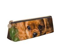 KemEng Cavalier King Charles Spaniel Brown Curly Dogs, Pencil Pouch Triangle Pen Case Portable Leather Pencil Bag with Zipper Cosmetic Pouch Bag