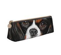 KemEng Cavalier King Charles Spaniel Gift Dog, Pencil Pouch Triangle Pen Case Portable Leather Pencil Bag with Zipper Cosmetic Pouch Bag