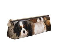 KemEng Cavalier King Charles Spaniel Small Puppies, Pencil Pouch Triangle Pen Case Portable Leather Pencil Bag with Zipper Cosmetic Pouch Bag