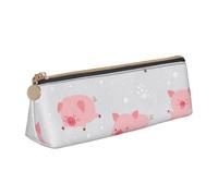 KemEng Cheerful Cute Little Pigs, Pencil Pouch Triangle Pen Case Portable Leather Pencil Bag with Zipper Cosmetic Pouch Bag