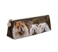 KemEng Chow-Chow Family Little Fluffy Puppies, Pencil Pouch Triangle Pen Case Portable Leather Pencil Bag with Zipper Cosmetic Pouch Bag