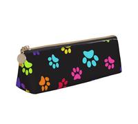 KemEng Colorful Dog Cat Paw Print, Pencil Pouch Triangle Pen Case Portable Leather Pencil Bag with Zipper Cosmetic Pouch Bag