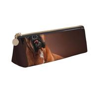KemEng Cool Lying Boxer Dog, Pencil Pouch Triangle Pen Case Portable Leather Pencil Bag with Zipper Cosmetic Pouch Bag
