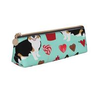 KemEng Corgi Tri Colored Dogs Dog, Pencil Pouch Triangle Pen Case Portable Leather Pencil Bag with Zipper Cosmetic Pouch Bag