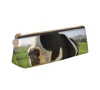 KemEng Cows in The Pasture, Pencil Pouch Triangle Pen Case Portable Leather Pencil Bag with Zipper Cosmetic Pouch Bag