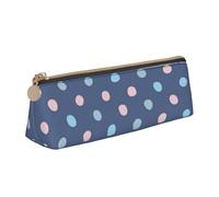 KemEng Crayon Dots Navy Blue Background, Pencil Pouch Triangle Pen Case Portable Leather Pencil Bag with Zipper Cosmetic Pouch Bag
