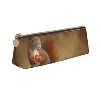 KemEng Cute Animal Red Squirrel Sciurus, Pencil Pouch Triangle Pen Case Portable Leather Pencil Bag with Zipper Cosmetic Pouch Bag
