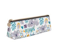KemEng Cute Koala Bears and Floral, Pencil Pouch Triangle Pen Case Portable Leather Pencil Bag with Zipper Cosmetic Pouch Bag
