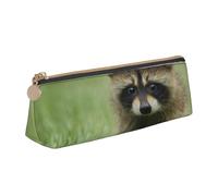 KemEng Cute Raccoon Fashion Printed, Pencil Pouch Triangle Pen Case Portable Leather Pencil Bag with Zipper Cosmetic Pouch Bag