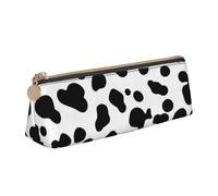 KemEng Dalmatian Dog Seamless Pattern Or Cow Skin Texture, Pencil Pouch Triangle Pen Case Portable Leather Pencil Bag with Zipper Cosmetic Pouch Bag