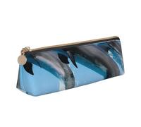 KemEng Dolphins Jumping Winter, Pencil Pouch Triangle Pen Case Portable Leather Pencil Bag with Zipper Cosmetic Pouch Bag