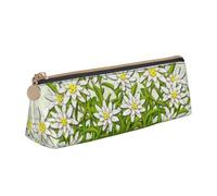 KemEng Edelweiss Swiss Mountain Flowers, Pencil Pouch Triangle Pen Case Portable Leather Pencil Bag with Zipper Cosmetic Pouch Bag