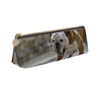 KemEng English Bulldogs Bokeh Skateboard Pets English, Pencil Pouch Triangle Pen Case Portable Leather Pencil Bag with Zipper Cosmetic Pouch Bag