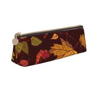KemEng Fall Autumn Leaves Acorn Berries Printed, Pencil Pouch Triangle Pen Case Portable Leather Pencil Bag with Zipper Cosmetic Pouch Bag