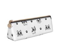 KemEng French Bulldog Paw, Pencil Pouch Triangle Pen Case Portable Leather Pencil Bag with Zipper Cosmetic Pouch Bag