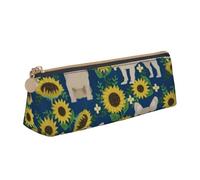 KemEng French Bulldog Sunflowers, Pencil Pouch Triangle Pen Case Portable Leather Pencil Bag with Zipper Cosmetic Pouch Bag