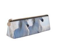 KemEng Galloping Rare Spotted Horses, Pencil Pouch Triangle Pen Case Portable Leather Pencil Bag with Zipper Cosmetic Pouch Bag