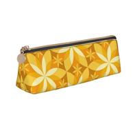 KemEng Geometric Vanilla Flower Yellow, Pencil Pouch Triangle Pen Case Portable Leather Pencil Bag with Zipper Cosmetic Pouch Bag