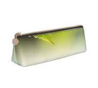 KemEng Green Leaf Reflecting in River Water, Pencil Pouch Triangle Pen Case Portable Leather Pencil Bag with Zipper Cosmetic Pouch Bag