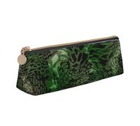 KemEng Green Snake Printed, Pencil Pouch Triangle Pen Case Portable Leather Pencil Bag with Zipper Cosmetic Pouch Bag