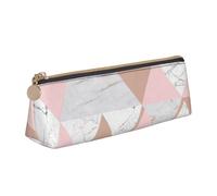 KemEng Grey and Pink Rose Gold Marble Diamond, Pencil Pouch Triangle Pen Case Portable Leather Pencil Bag with Zipper Cosmetic Pouch Bag