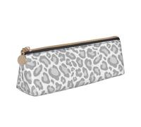 KemEng Grey White Leopard Print, Pencil Pouch Triangle Pen Case Portable Leather Pencil Bag with Zipper Cosmetic Pouch Bag