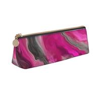 KemEng Magenta Black Grey Jewel Tone Fluid Art Swirl, Pencil Pouch Triangle Pen Case Portable Leather Pencil Bag with Zipper Cosmetic Pouch Bag