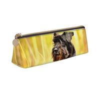 KemEng Miniature Schnauzer Pets Black Dogs, Pencil Pouch Triangle Pen Case Portable Leather Pencil Bag with Zipper Cosmetic Pouch Bag