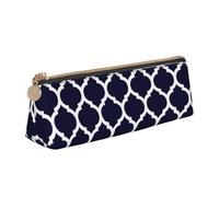 KemEng Modern Navy Blue Moroccan Geometric, Pencil Pouch Triangle Pen Case Portable Leather Pencil Bag with Zipper Cosmetic Pouch Bag