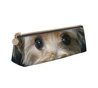 KemEng Morkie Puppy Dog, Pencil Pouch Triangle Pen Case Portable Leather Pencil Bag with Zipper Cosmetic Pouch Bag