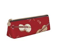 KemEng Music Violin Red Note, Pencil Pouch Triangle Pen Case Portable Leather Pencil Bag with Zipper Cosmetic Pouch Bag