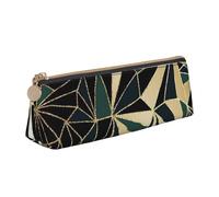 KemEng New Art Deco Geometric Pattern Emerald Green and Gold, Pencil Pouch Triangle Pen Case Portable Leather Pencil Bag with Zipper Cosmetic Pouch Bag