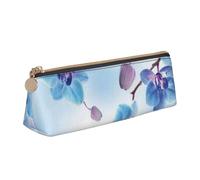KemEng Orchids Natural Flowers, Pencil Pouch Triangle Pen Case Portable Leather Pencil Bag with Zipper Cosmetic Pouch Bag
