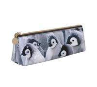 KemEng Penguin in The Snow, Pencil Pouch Triangle Pen Case Portable Leather Pencil Bag with Zipper Cosmetic Pouch Bag