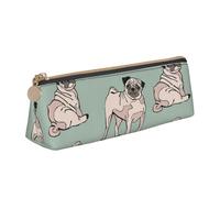 KemEng Pug Dogs Sitting, Pencil Pouch Triangle Pen Case Portable Leather Pencil Bag with Zipper Cosmetic Pouch Bag