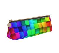 KemEng Rainbow Color Plaid, Pencil Pouch Triangle Pen Case Portable Leather Pencil Bag with Zipper Cosmetic Pouch Bag