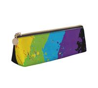 KemEng Rainbow Splat LGBT Pride, Pencil Pouch Triangle Pen Case Portable Leather Pencil Bag with Zipper Cosmetic Pouch Bag