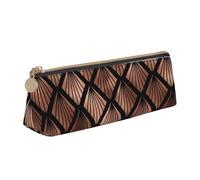 KemEng Rose Gold Art Deco Fans On Black, Pencil Pouch Triangle Pen Case Portable Leather Pencil Bag with Zipper Cosmetic Pouch Bag