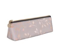 KemEng Rose Gold Decorative Floral Printed, Pencil Pouch Triangle Pen Case Portable Leather Pencil Bag with Zipper Cosmetic Pouch Bag