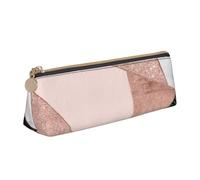 KemEng Rose Gold Glitter Black White Marble Geometric, Pencil Pouch Triangle Pen Case Portable Leather Pencil Bag with Zipper Cosmetic Pouch Bag