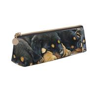 KemEng Rottweiler Sleeping Dogs Pets Puppies Small, Pencil Pouch Triangle Pen Case Portable Leather Pencil Bag with Zipper Cosmetic Pouch Bag