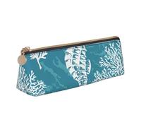 KemEng Sea Shells Seahorse Coral, Pencil Pouch Triangle Pen Case Portable Leather Pencil Bag with Zipper Cosmetic Pouch Bag