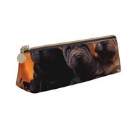 KemEng Shar Pei Black Puppy Small Dogs Gray Puppy Pets, Pencil Pouch Triangle Pen Case Portable Leather Pencil Bag with Zipper Cosmetic Pouch Bag