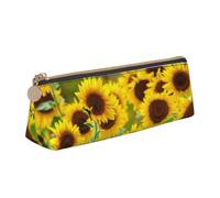 KemEng Sunflower Plant Printed, Pencil Pouch Triangle Pen Case Portable Leather Pencil Bag with Zipper Cosmetic Pouch Bag