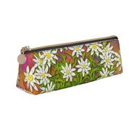 KemEng Swiss Edelweiss Flowers, Pencil Pouch Triangle Pen Case Portable Leather Pencil Bag with Zipper Cosmetic Pouch Bag