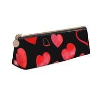 KemEng Watercolor Red Hearts Pattern, Pencil Pouch Triangle Pen Case Portable Leather Pencil Bag with Zipper Cosmetic Pouch Bag