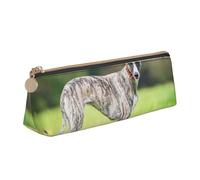 KemEng Whippet Dogs Lawn Dogs Gray Dogs Pets, Pencil Pouch Triangle Pen Case Portable Leather Pencil Bag with Zipper Cosmetic Pouch Bag