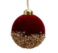Kemengsuer Red Velvet Christmas Tree Balls with Gold Sequins and Pearls, Shatterproof Glitter Sequin Foam Balls for Xmas Wedding Party Decor
